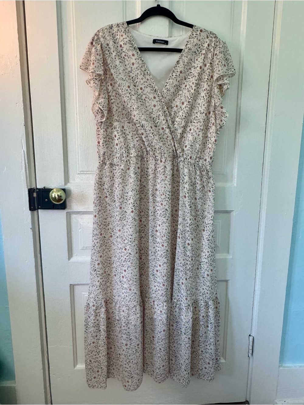 Cream Floral Faux Wrap Maxi Dress